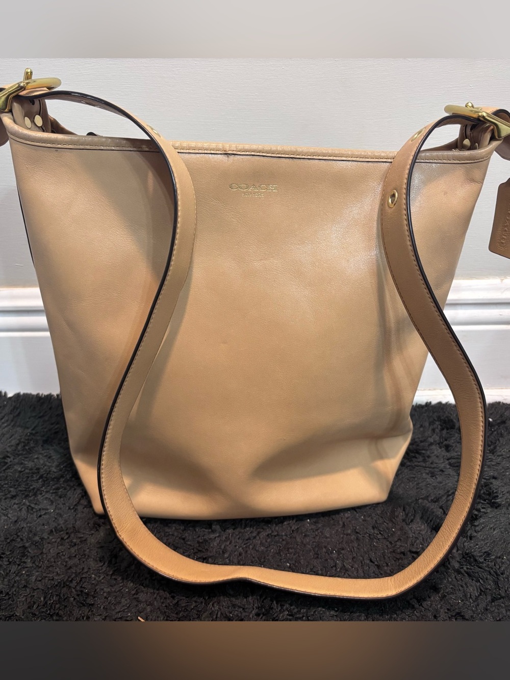 Coach Bleecker Bucket Bag in honey / tan natural grain leather
